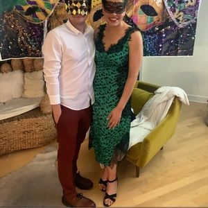 Tanya Taylor Greek silk and black lace cocktail dress